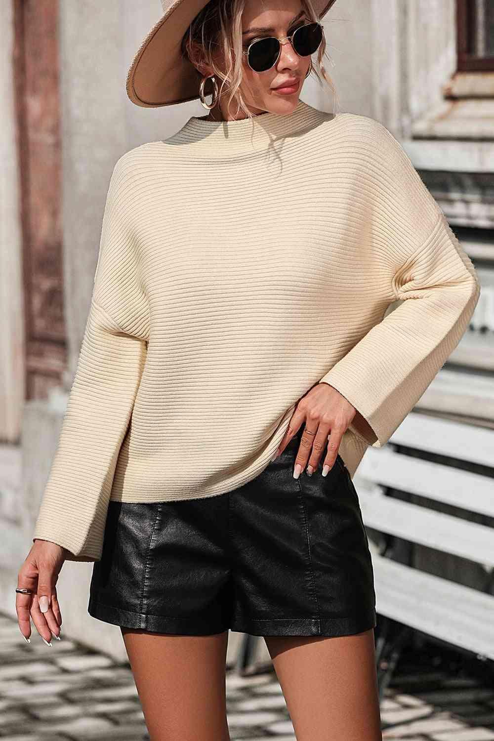 Warm Sophistication Mock Neck Pullover Sweater - MXSTUDIO.COM