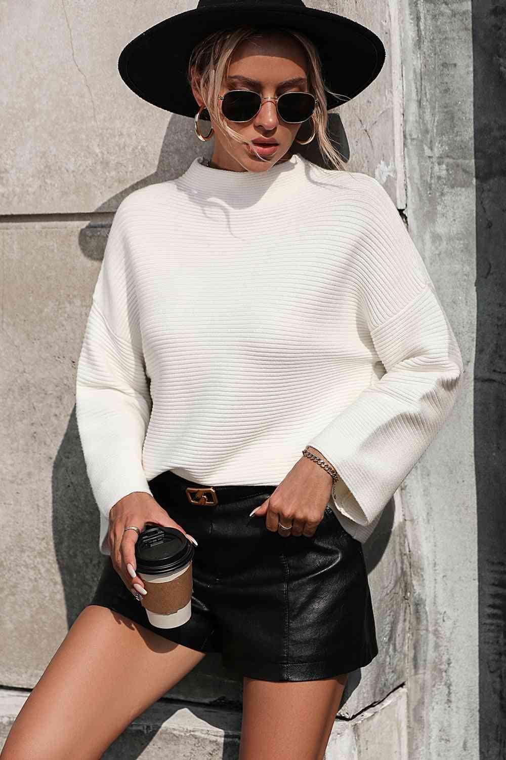 Warm Sophistication Mock Neck Pullover Sweater - MXSTUDIO.COM