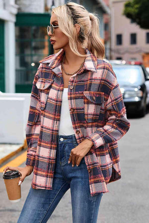 Warm Wanderer Buttoned Plaid Shirt Jacket - MXSTUDIO.COM