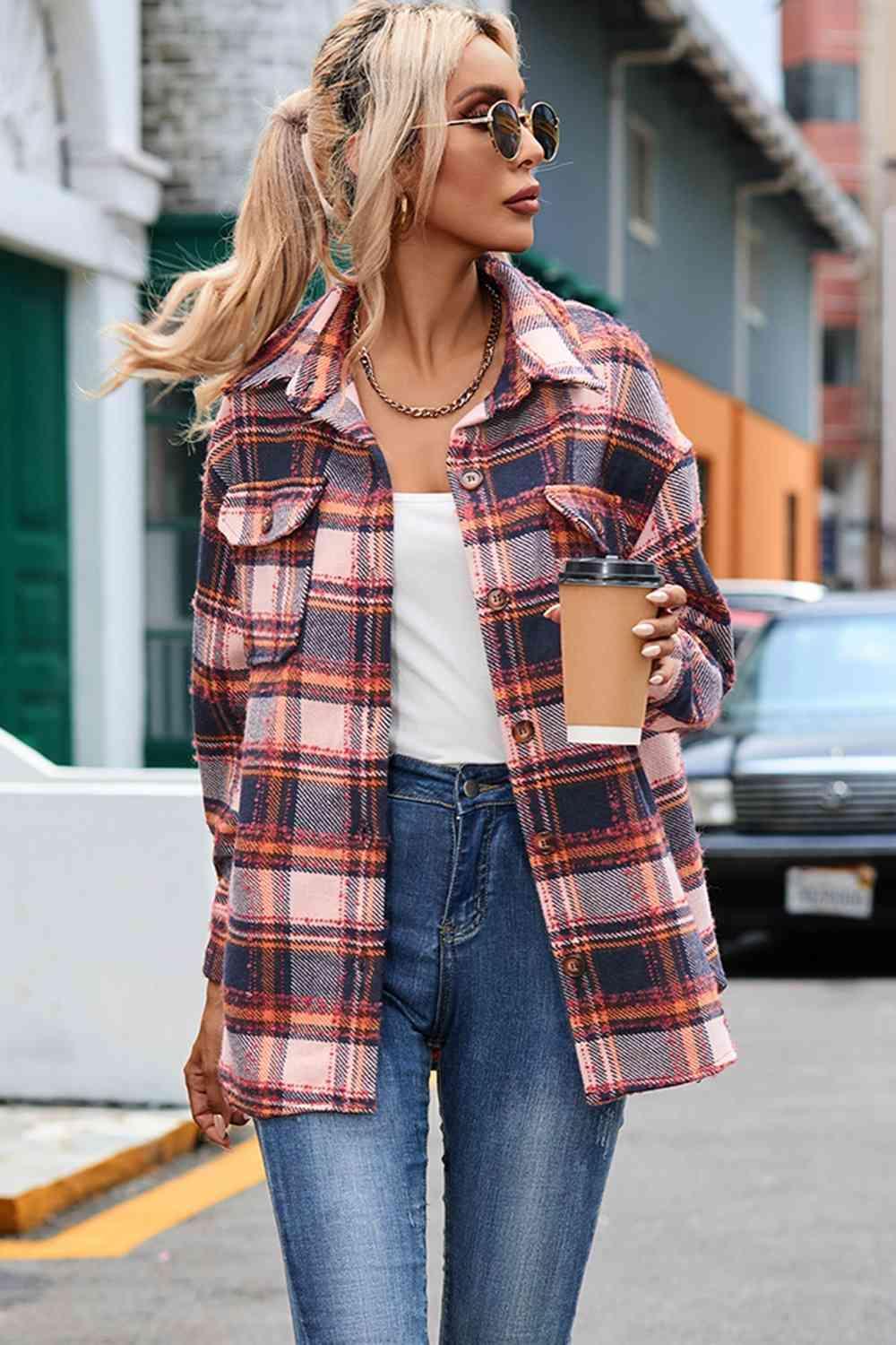 Warm Wanderer Buttoned Plaid Shirt Jacket - MXSTUDIO.COM