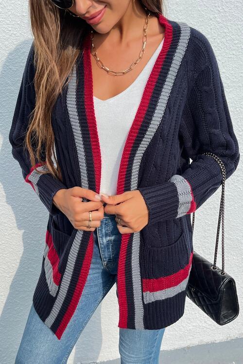 Warm Wrap Striped Knit Open Front Cardigan-MXSTUDIO.COM