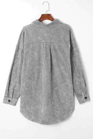 Washed Button Down Long Shirt Jacket - MXSTUDIO.COM