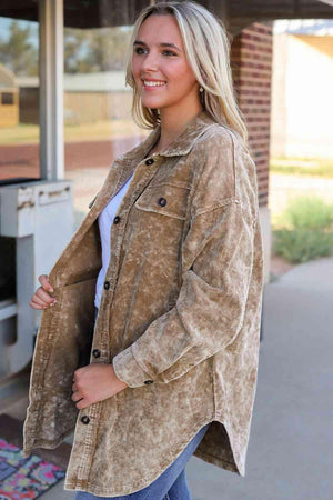 Washed Button Down Long Shirt Jacket - MXSTUDIO.COM