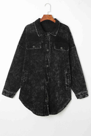 Washed Button Down Long Shirt Jacket - MXSTUDIO.COM