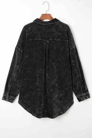 Washed Button Down Long Shirt Jacket - MXSTUDIO.COM