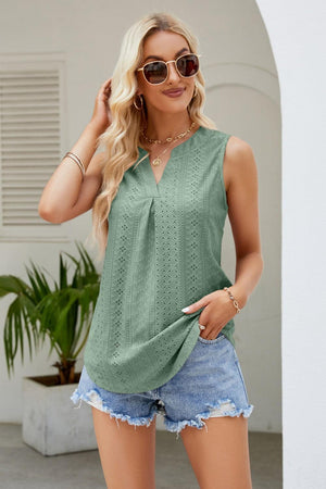 Wear All Day Notched Neck Eyelet Tank Top - MXSTUDIO.COM