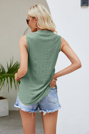 Wear All Day Notched Neck Eyelet Tank Top - MXSTUDIO.COM