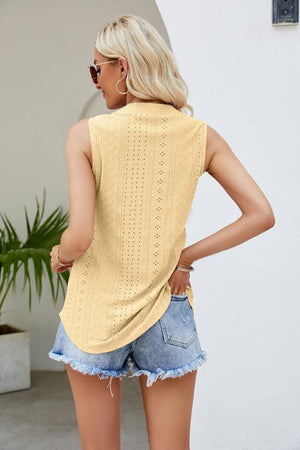 Wear All Day Notched Neck Eyelet Tank Top - MXSTUDIO.COM