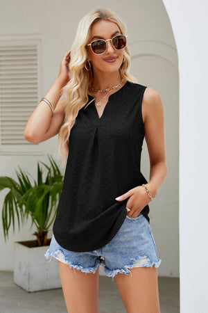 Wear All Day Notched Neck Eyelet Tank Top - MXSTUDIO.COM