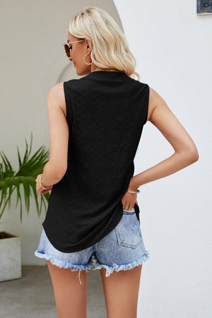 Wear All Day Notched Neck Eyelet Tank Top - MXSTUDIO.COM