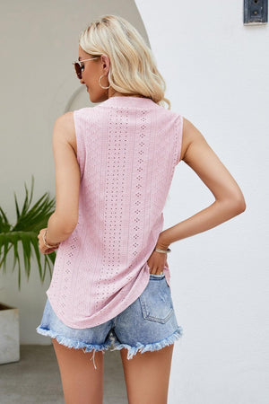 Wear All Day Notched Neck Eyelet Tank Top - MXSTUDIO.COM