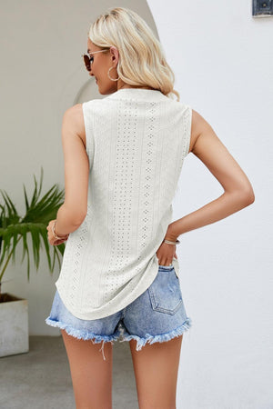 Wear All Day Notched Neck Eyelet Tank Top - MXSTUDIO.COM