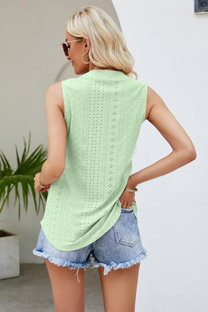 Wear All Day Notched Neck Eyelet Tank Top - MXSTUDIO.COM
