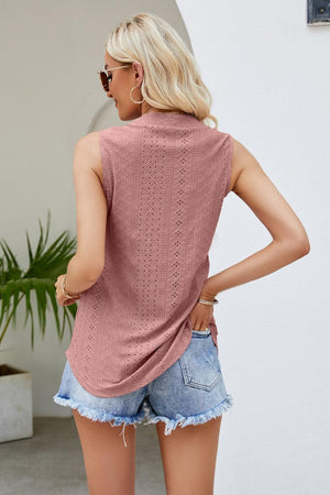 Wear All Day Notched Neck Eyelet Tank Top - MXSTUDIO.COM