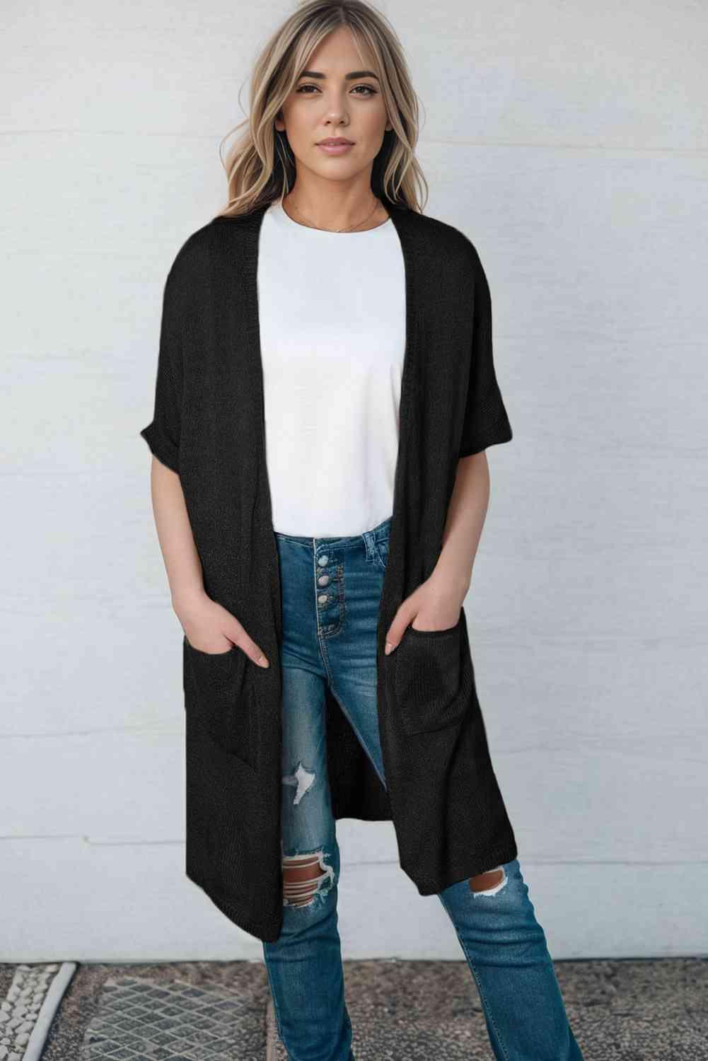 Wear Everywhere Open Front Short Sleeve Long Cardigan - MXSTUDIO.COM