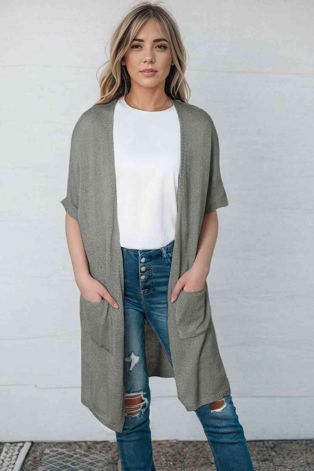 Wear Everywhere Open Front Short Sleeve Long Cardigan - MXSTUDIO.COM