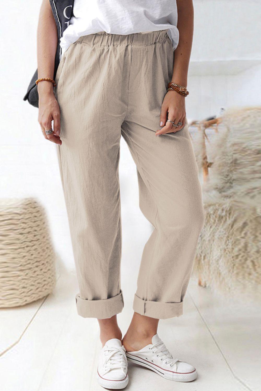 Weekend Stroll Elastic Waist Straight Leg Pants - MXSTUDIO.COM