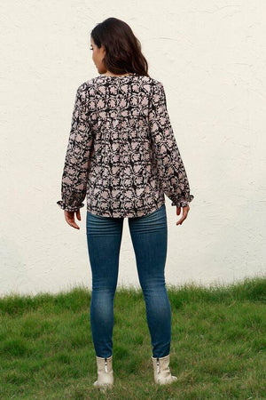 Weekend Vibe Quarter Button Long Sleeve Blouse-MXSTUDIO.COM