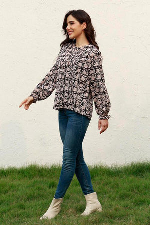 Weekend Vibe Quarter Button Long Sleeve Blouse-MXSTUDIO.COM