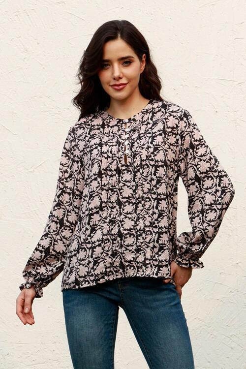 Weekend Vibe Quarter Button Long Sleeve Blouse-MXSTUDIO.COM