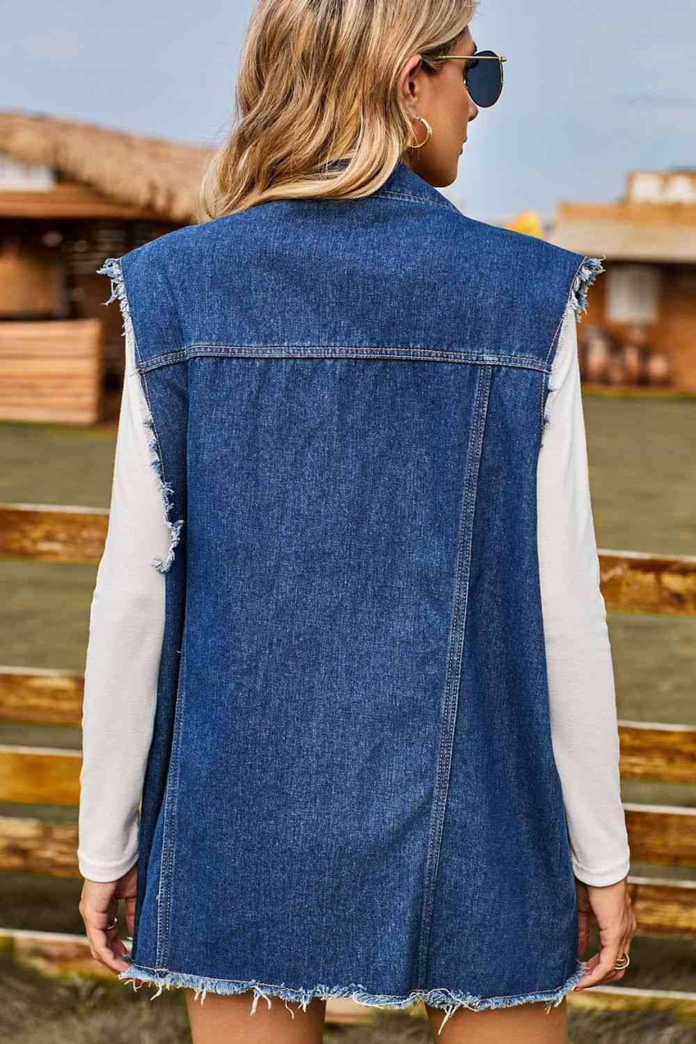 Western Beauty Distressed Denim Vest - MXSTUDIO.COM