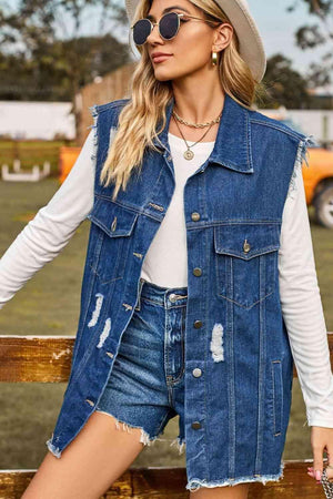 Western Beauty Distressed Denim Vest - MXSTUDIO.COM