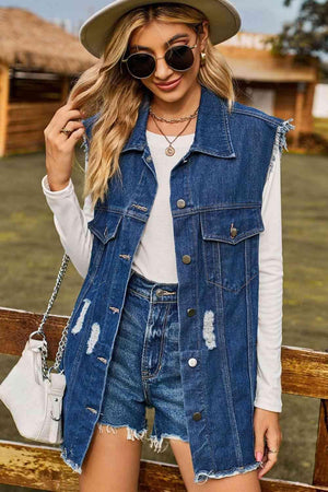 Western Beauty Distressed Denim Vest - MXSTUDIO.COM
