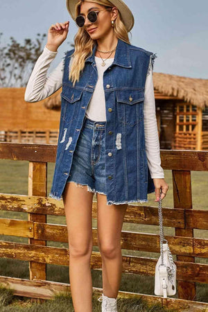 Western Beauty Distressed Denim Vest - MXSTUDIO.COM