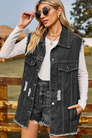 Western Beauty Distressed Denim Vest - MXSTUDIO.COM