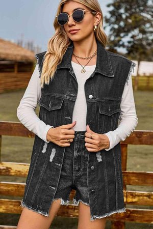 Western Beauty Distressed Denim Vest - MXSTUDIO.COM