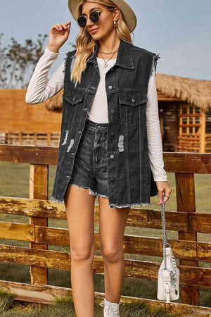Western Beauty Distressed Denim Vest - MXSTUDIO.COM