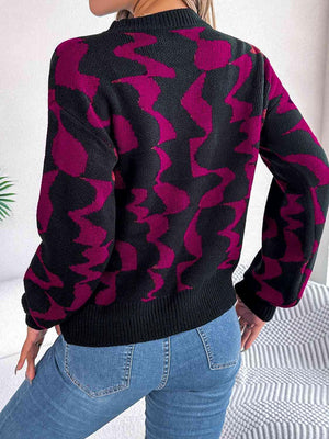 Whimsical Crew Neck Knit Contrast Sweater-MXSTUDIO.COM