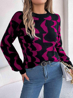 Whimsical Crew Neck Knit Contrast Sweater-MXSTUDIO.COM