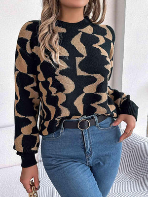 Whimsical Crew Neck Knit Contrast Sweater-MXSTUDIO.COM