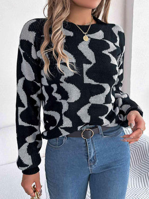 Whimsical Crew Neck Knit Contrast Sweater-MXSTUDIO.COM