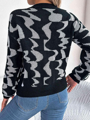 Whimsical Crew Neck Knit Contrast Sweater-MXSTUDIO.COM