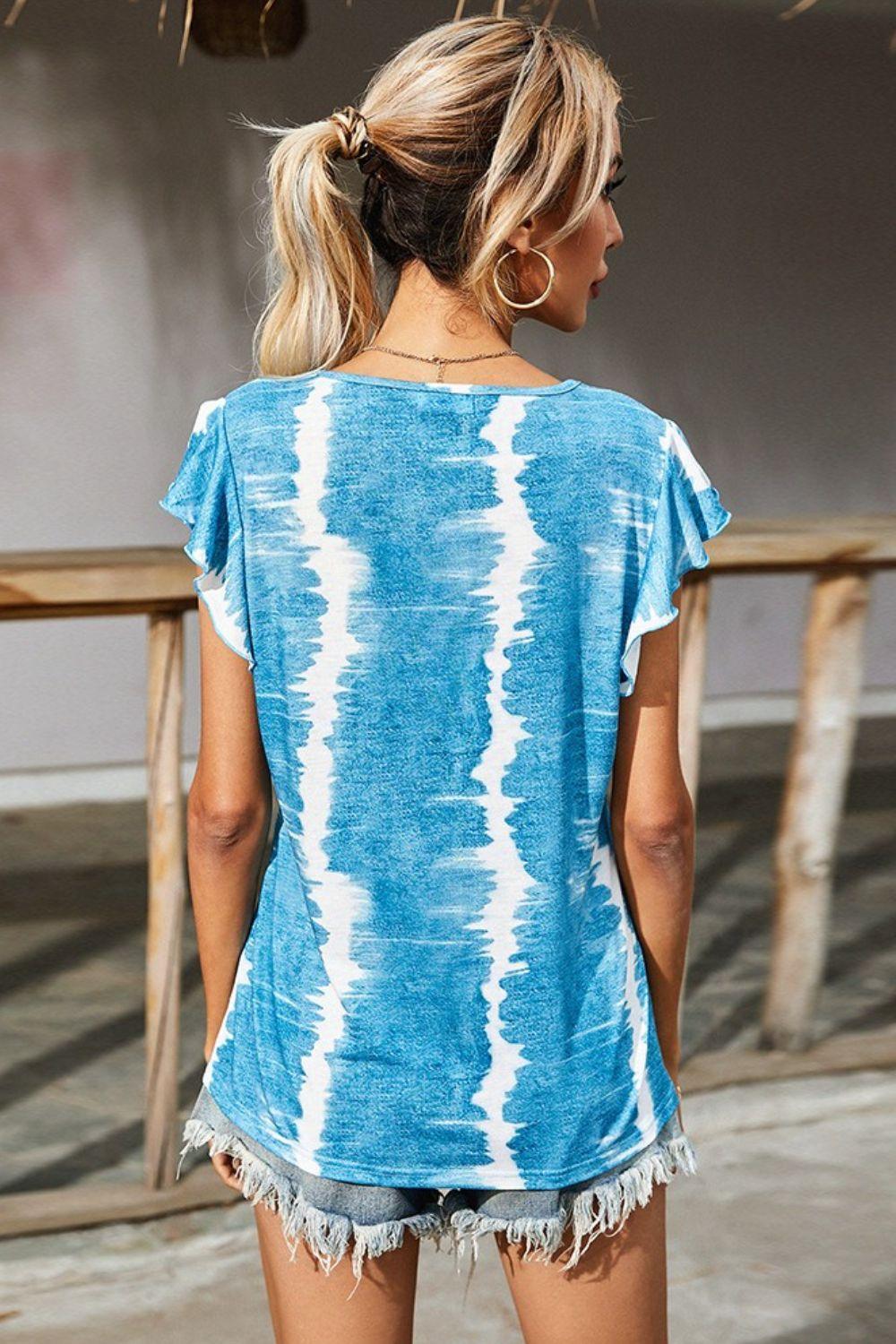 Who Cares Flutter Sleeve Tie-Dye Blouse - MXSTUDIO.COM