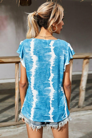 Who Cares Flutter Sleeve Tie-Dye Blouse - MXSTUDIO.COM