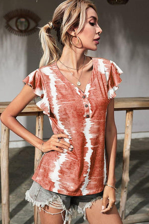 Who Cares Flutter Sleeve Tie-Dye Blouse - MXSTUDIO.COM