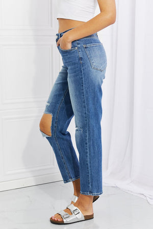 Who Cares High Rise Distressed Straight Leg Jeans - MXSTUDIO.COM