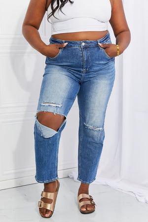 Who Cares High Rise Distressed Straight Leg Jeans - MXSTUDIO.COM