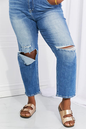 Who Cares High Rise Distressed Straight Leg Jeans - MXSTUDIO.COM