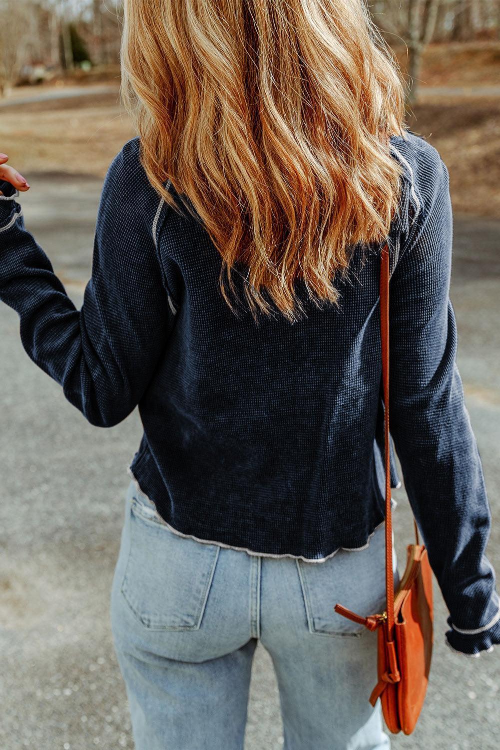 Wild And Free Crew Neck Long Raglan Sleeve Top - MXSTUDIO.COM