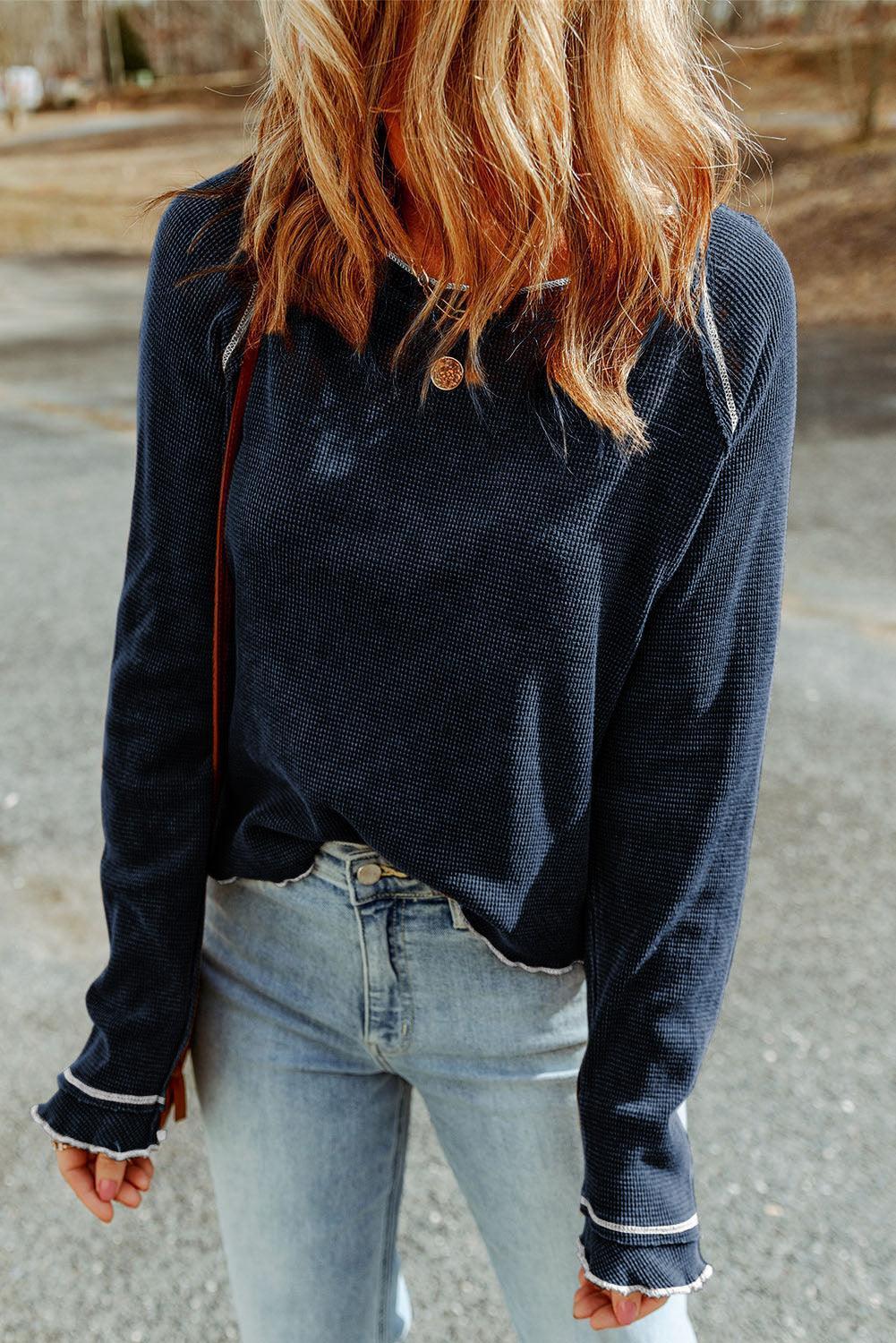 Wild And Free Crew Neck Long Raglan Sleeve Top - MXSTUDIO.COM