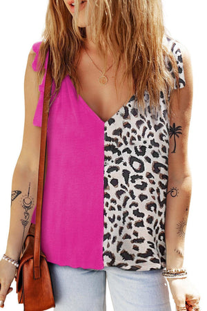 Wild Charm Leopard Hot Pink V Neck Tank - MXSTUDIO.COM