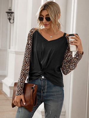 Wild Confidence Leopard Long Sleeve Twist Front Top - MXSTUDIO.COM