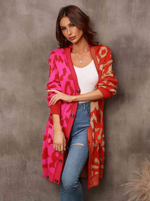 Wild Embrace Leopard Button Long Cardigan - MXSTUDIO.COM