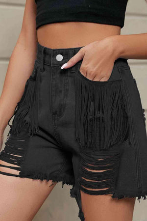 Wild West Fringe Distressed Denim Shorts - MXSTUDIO.COM