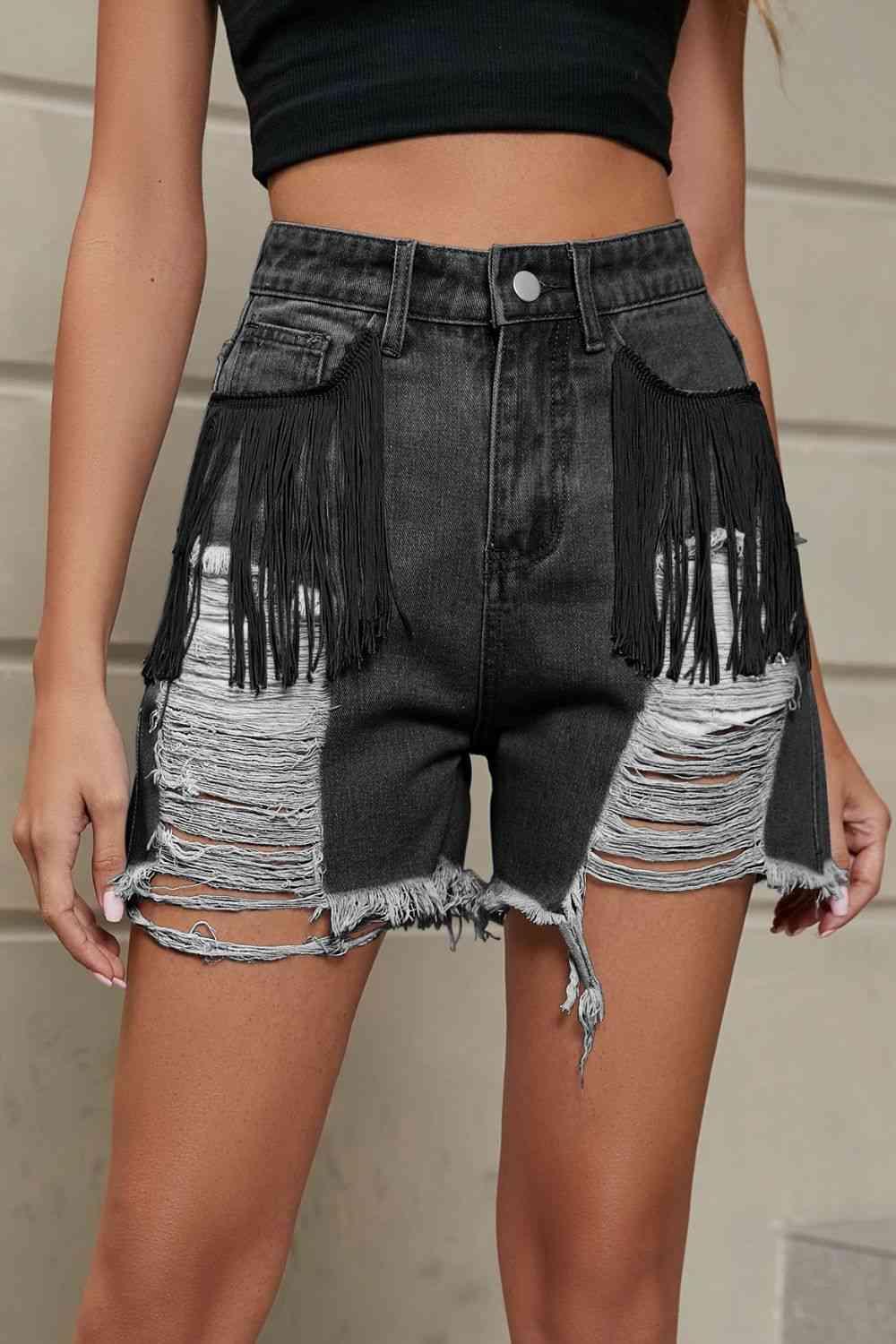 Wild West Fringe Distressed Denim Shorts - MXSTUDIO.COM