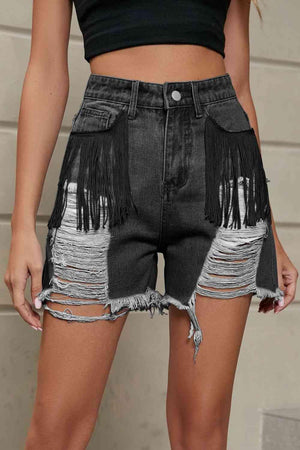 Wild West Fringe Distressed Denim Shorts - MXSTUDIO.COM